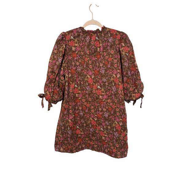 Entro Hopeless Wanderer Dress Brown tie Burgundy Floral Western Boho L cotton - Picture 5 of 6